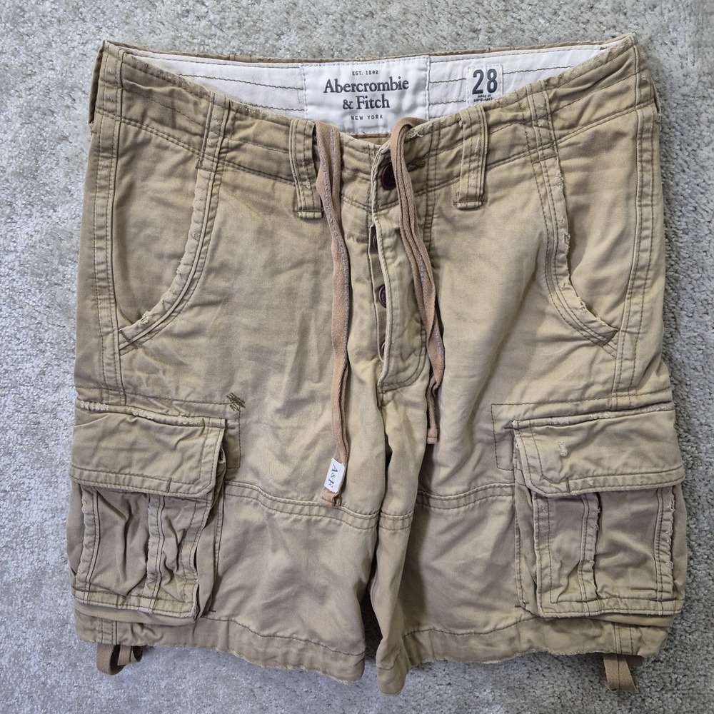 Abercrombie & Fitch Shorts Mens Actual 31 Tan Cargo Paratrooper Button Fly 90s
